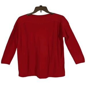 J Jill Knit Sweater Women's Medium Red 3/4 Sleeve Boat Neck 100% Cotton